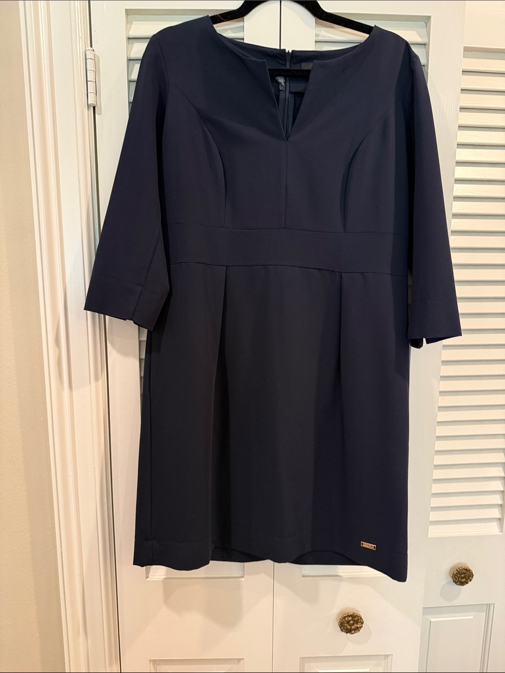 Classic Navy Three-Quarter Sleeve Sheath Dress